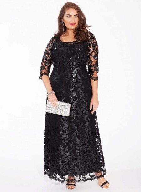 Evening dress with lace black for overweight