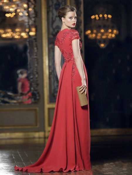 Red evening dress with train