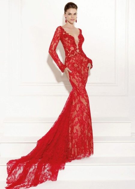 Red lace dress from Tarik Ediz evening