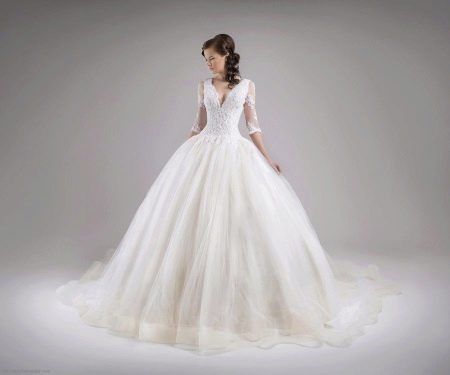 Short Sleeve Lace Puffy Wedding Dress