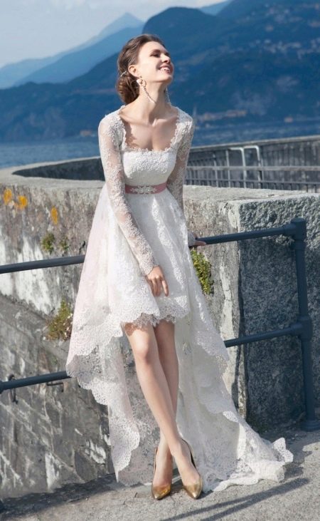 Lace wedding dress short in front long in back