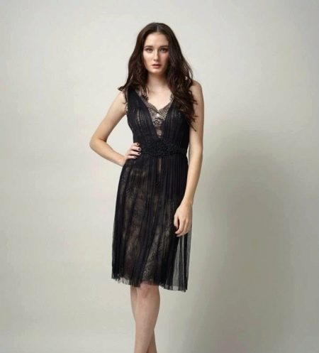 Black lightweight evening dress with lace