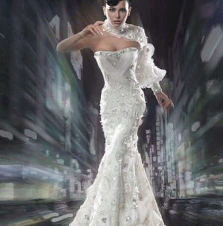 Evening dress white glamorous with one sleeve
