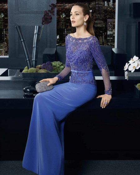 Evening blue dress with lace