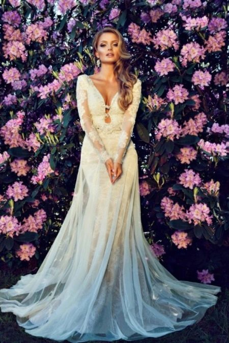 Straight wedding dress with top transparent skirt