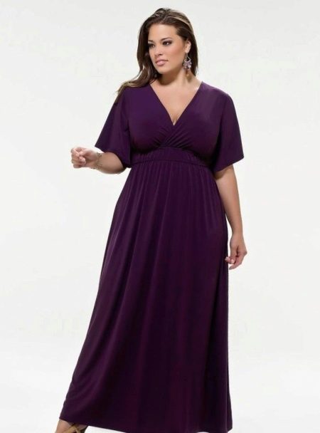 Purple empire style knitted evening dress with sleeves