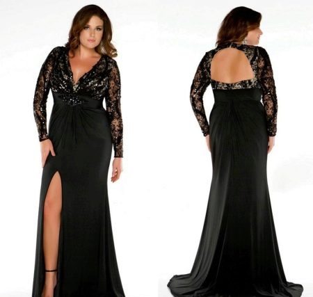 Evening dress with an open back for overweight girls