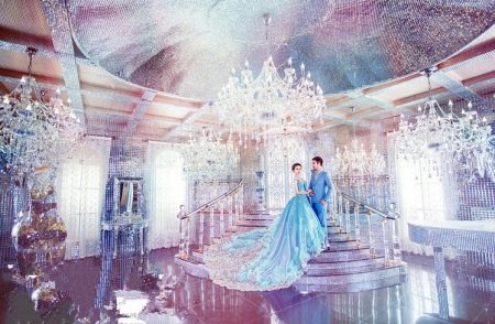 Blue wedding dress in dark tones