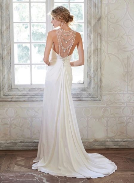 Straight wedding dress with train and open back