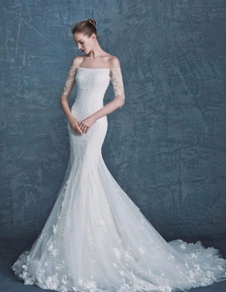 Robe de mariée sirène à manches en dentelle