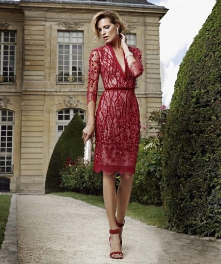 Lace short evening dress