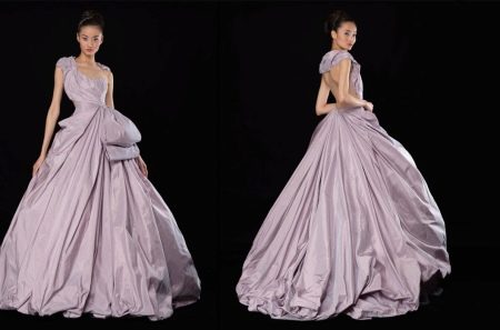 Purple Puffy Silk Evening Dress