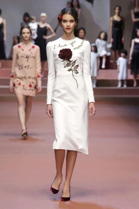 White evening dress for a corporate party