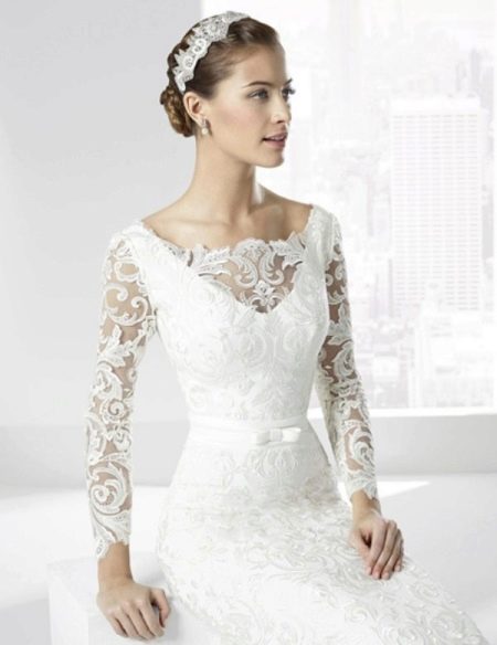 Classic wedding dress with illusion neckline