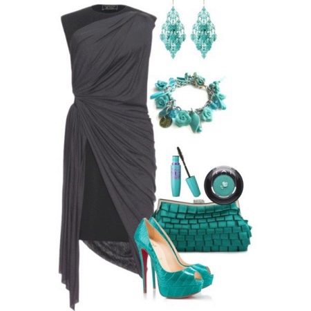 Aqua accessories for a gray dress