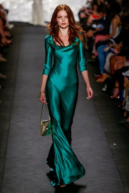 Green silk floor-length dress