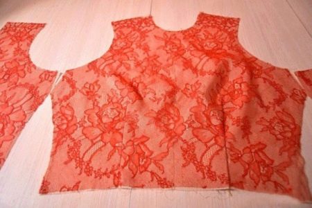 The front side of the lace front of the haute couture evening dress