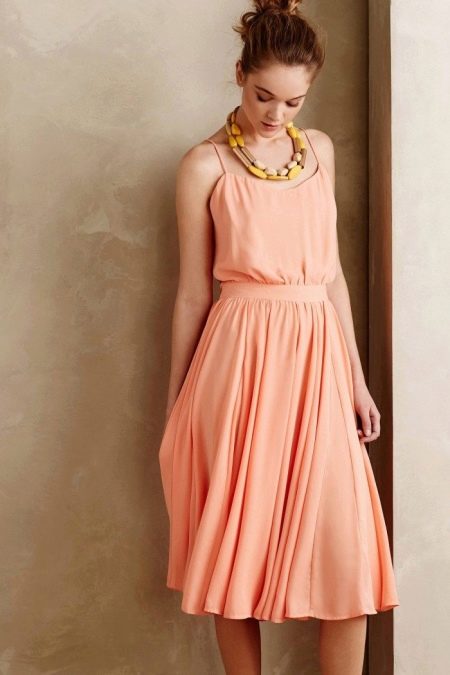 peach pleated skirt dress