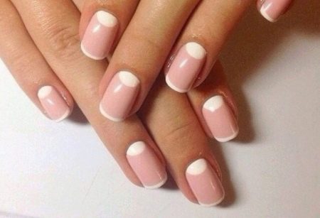 French manicure under a peach dress