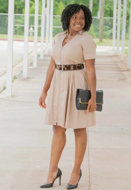 Safari dress with belt for plump