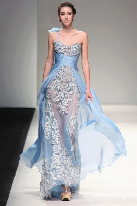 Blue greek dress with lace