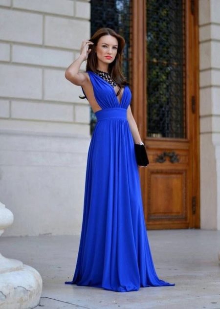 Bright blue floor-length dress
