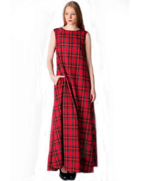 Robe longue à carreaux rouge