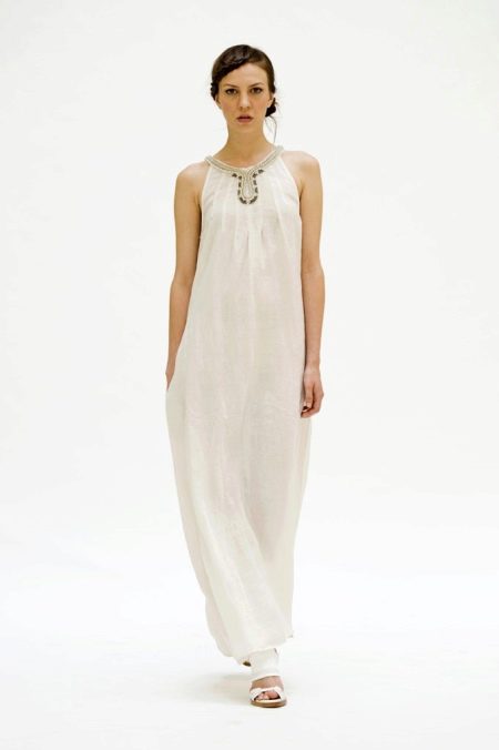 Long linen pinafore dress