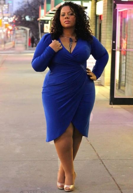 Blue wrap dress for obese women