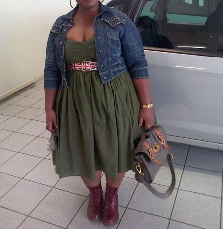 Khaki high-waisted casual dress for overweight women