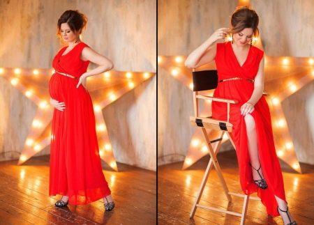 Red dress for a photo shoot of pregnant women