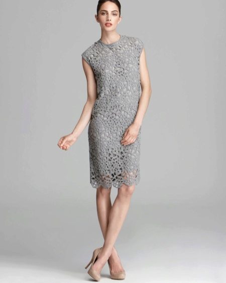 Gray lace sheath dress
