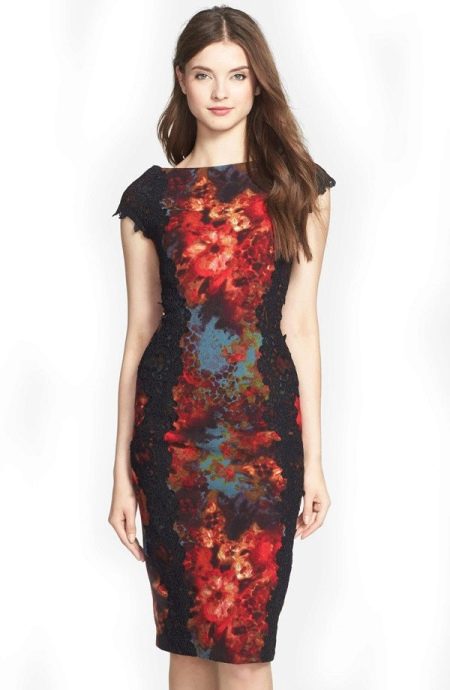 Lace black sheath dress with short sleeves