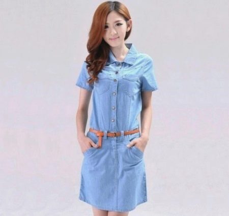 Denim polo dress with studs