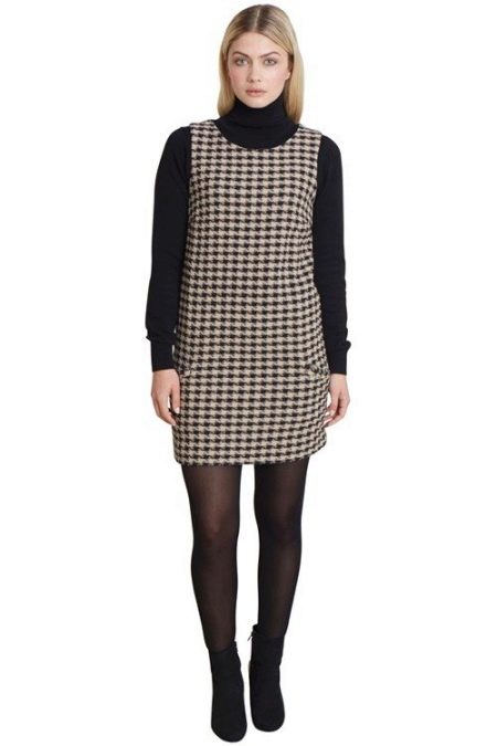 Plaid Turtleneck Shift Dress