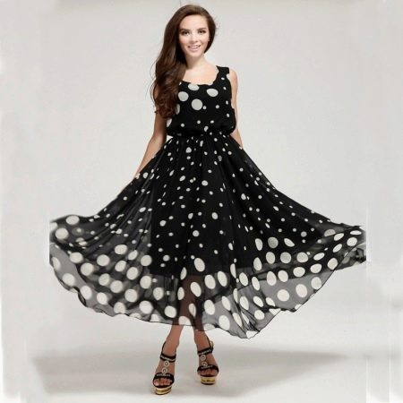 Black and white dress with polka dots of different sizes