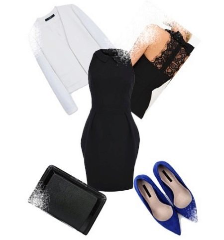 Sheath dress with a loose skirt and accessories for an Inverted Triangle figure