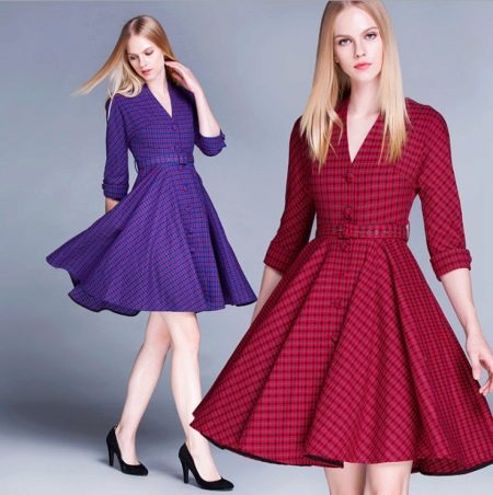 Long Sleeve Plaid Dresses