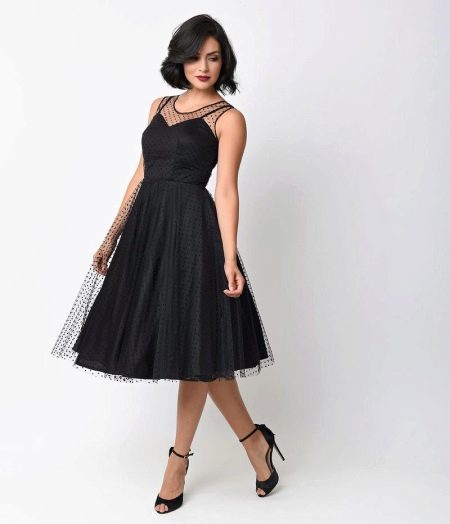 Lush black dress in the style of the 50s