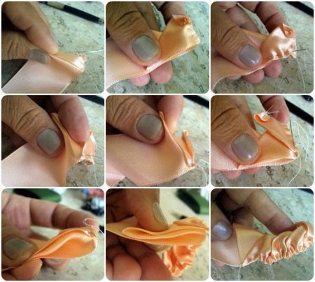 Collecting a flower from a satin ribbon