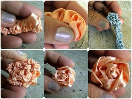 Forming a flower from a satin ribbon