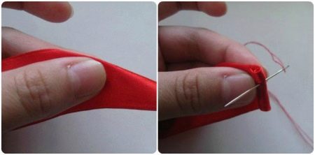 1 stage of rolling a rose from a ribbon