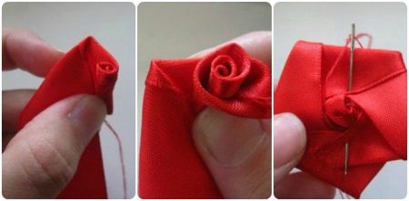 Stage 2 of rolling a rose from a ribbon
