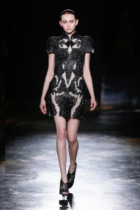 Evening leather dress with perforation