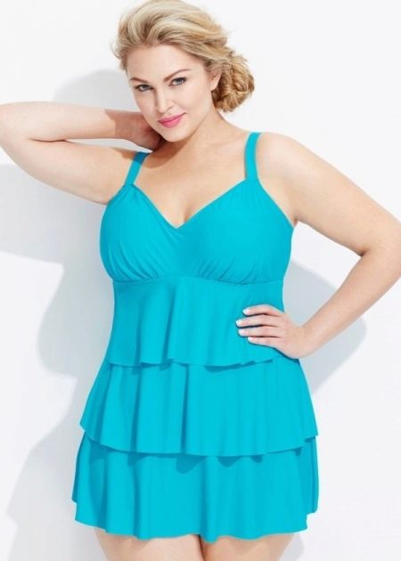 Bathing dress with flounces for plump