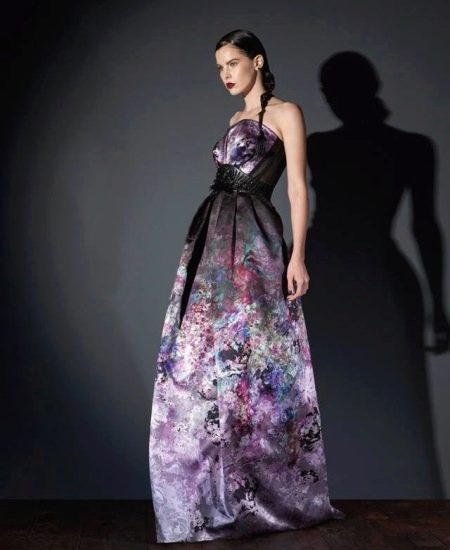 Strapless printed evening dress