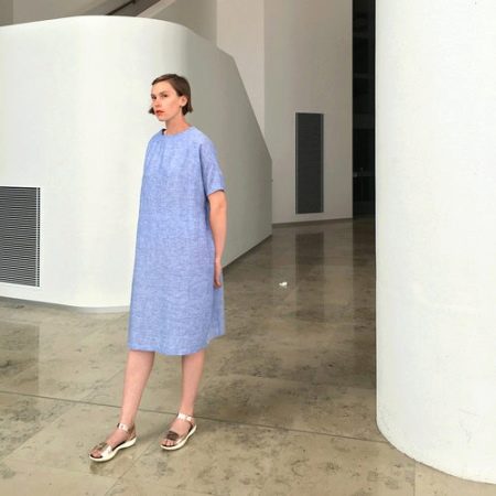 Light blue linen bag dress