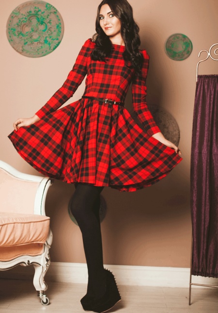 Plaid dress with a skirt sun