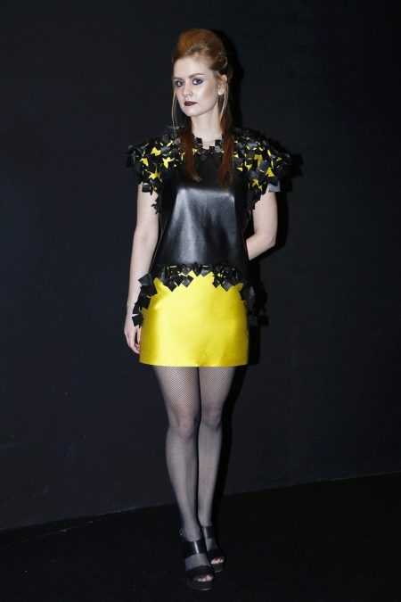 Black-yellow eco-leather dress