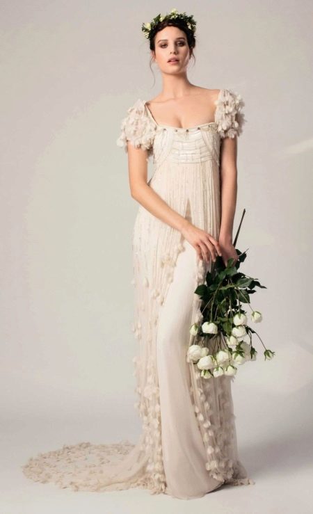 Empire style wedding dress with lantern sleeve